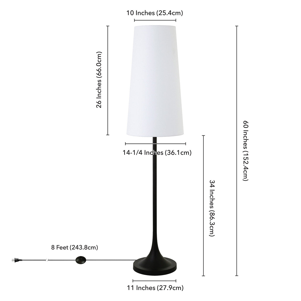 Black Novelty Floor Lamp With White Frosted Glass Drum Shade