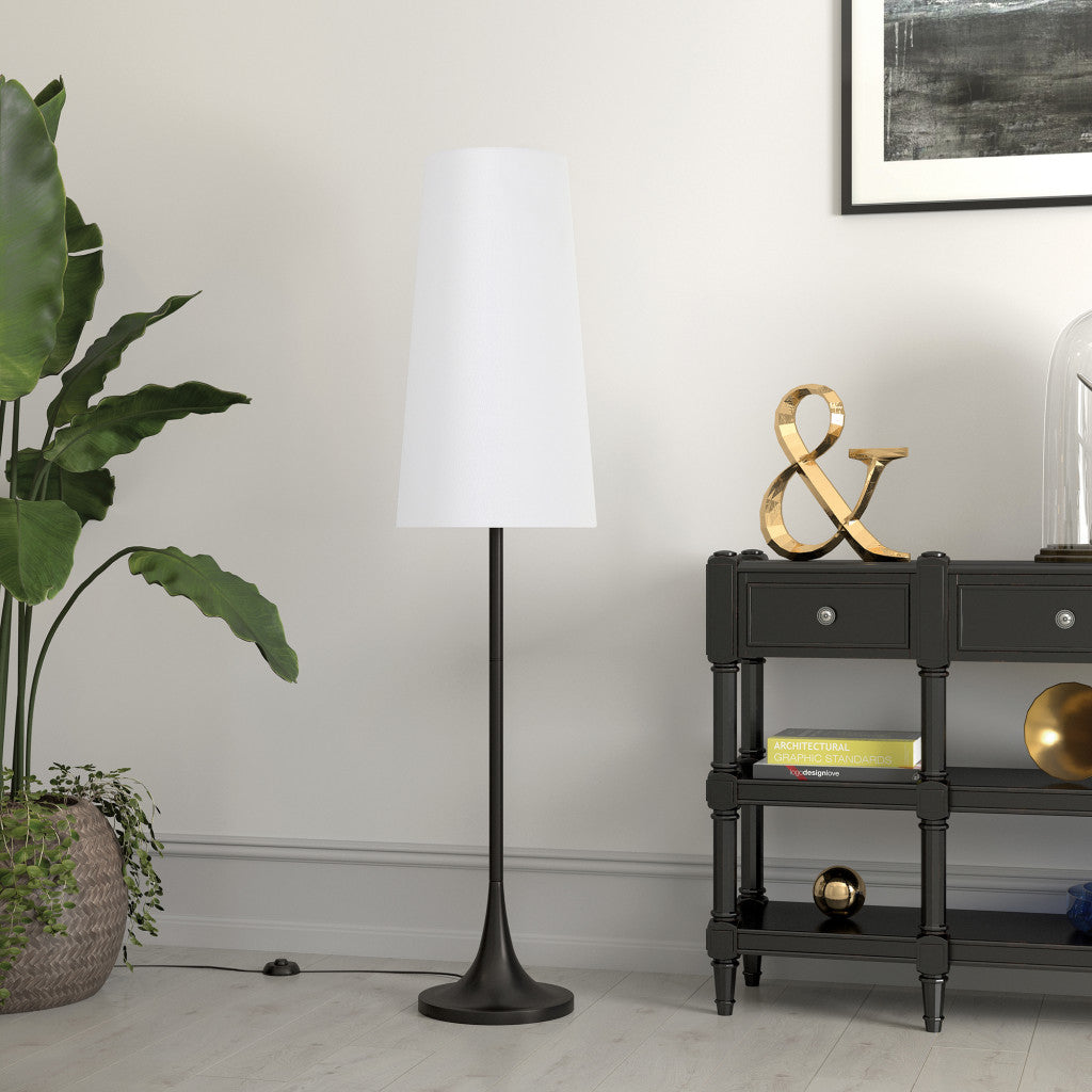 Black Novelty Floor Lamp With White Frosted Glass Drum Shade
