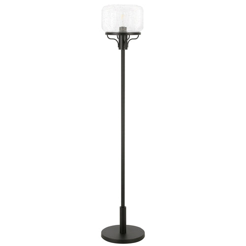 Black Novelty Floor Lamp With Clear Seeded Glass Globe Shade