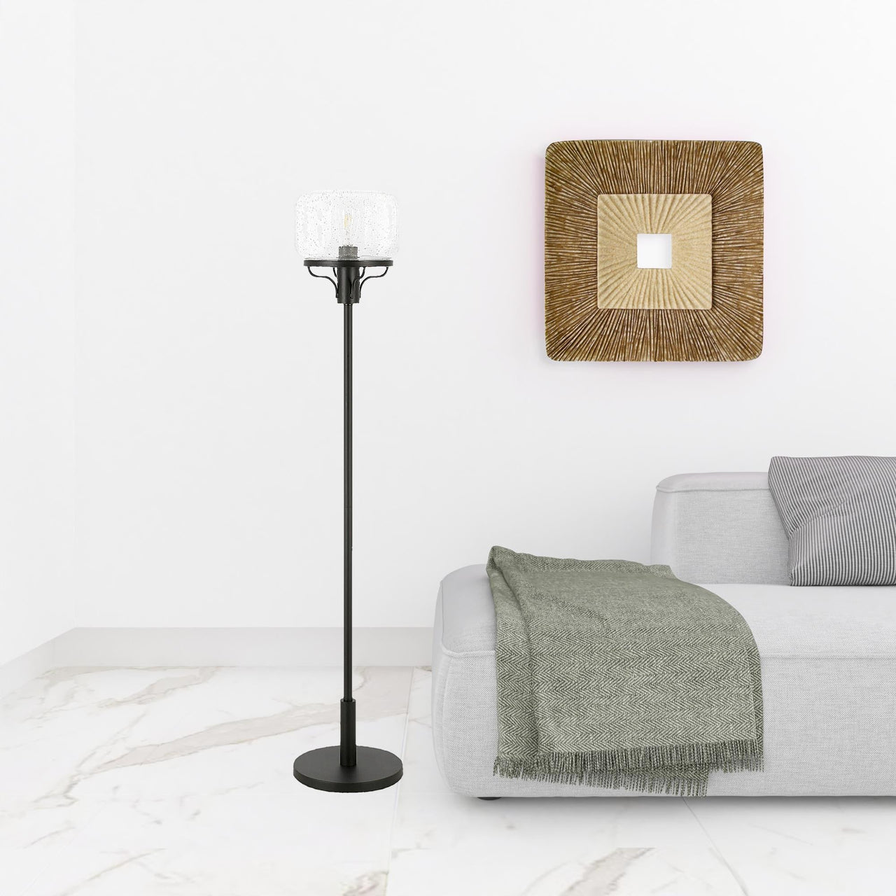 Black Novelty Floor Lamp With Clear Seeded Glass Globe Shade