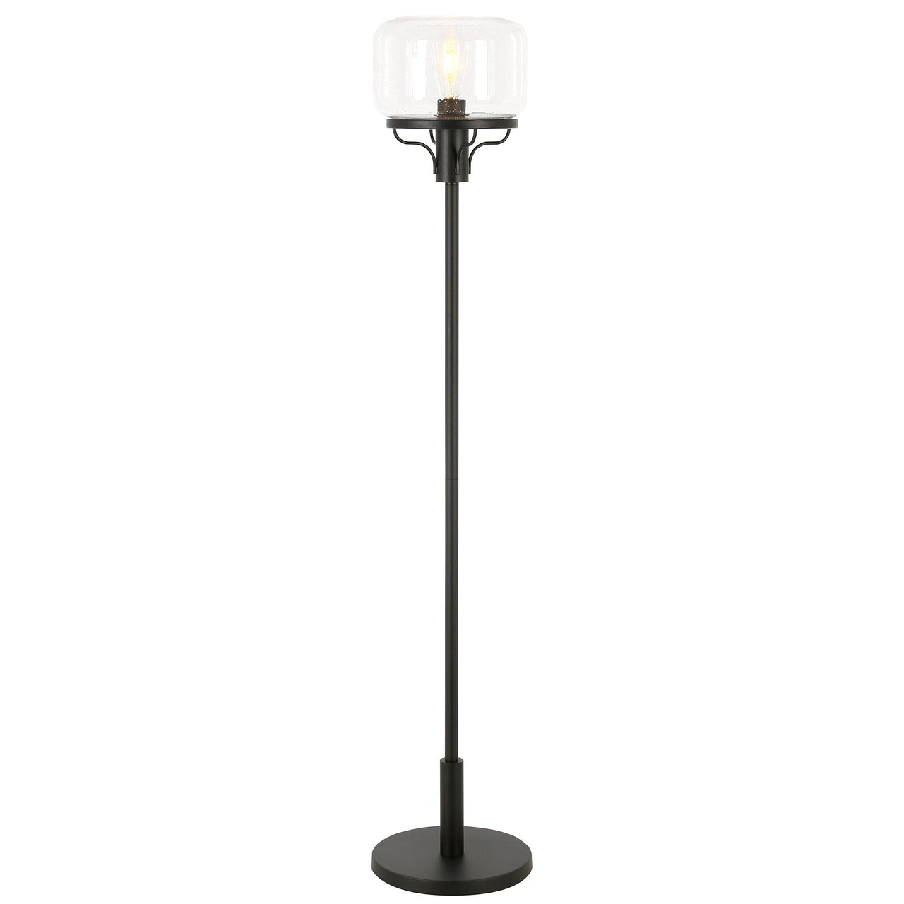 Black Novelty Floor Lamp With Clear Seeded Glass Globe Shade