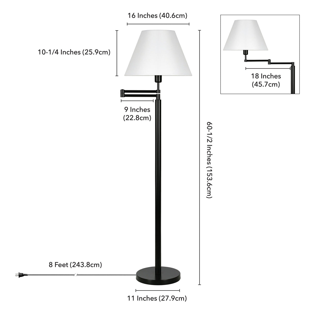 Swing Arm Lamp With White Frosted Glass Empire Shade