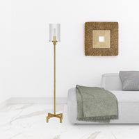 Thumbnail for Brass Torchiere Floor Lamp With Clear Glass Drum Shade