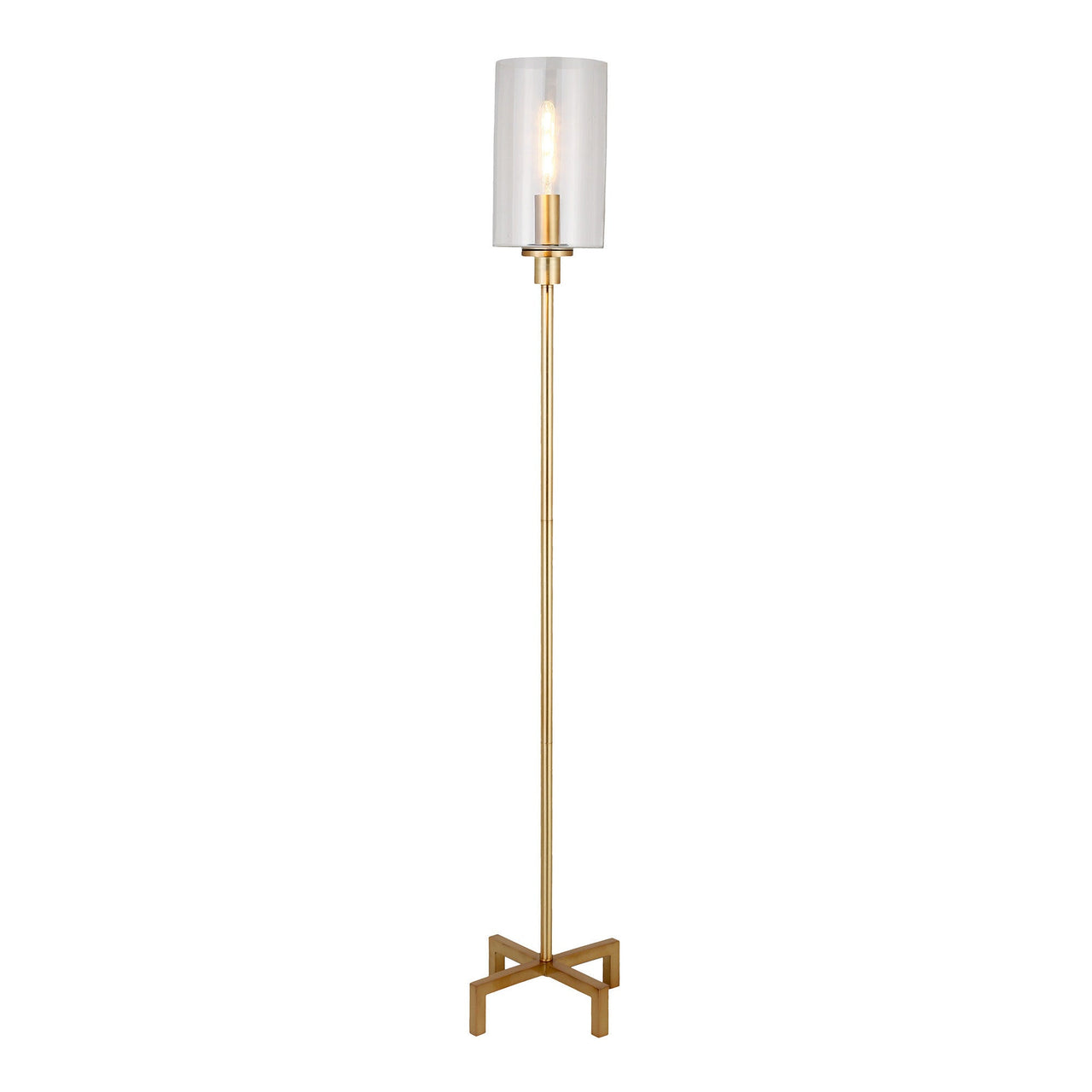 Brass Torchiere Floor Lamp With Clear Glass Drum Shade