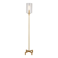 Thumbnail for Brass Torchiere Floor Lamp With Clear Glass Drum Shade