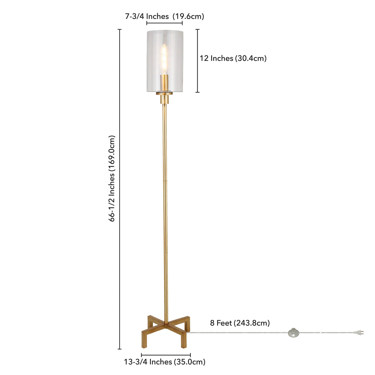 Brass Torchiere Floor Lamp With Clear Glass Drum Shade