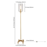 Thumbnail for Brass Torchiere Floor Lamp With Clear Glass Drum Shade