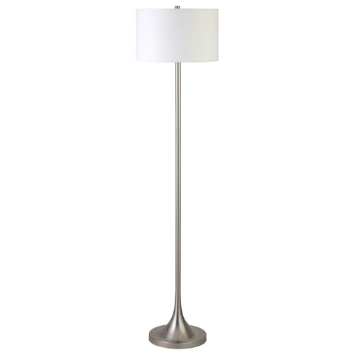 Nickel Floor Lamp With White Fabric Drum Shade