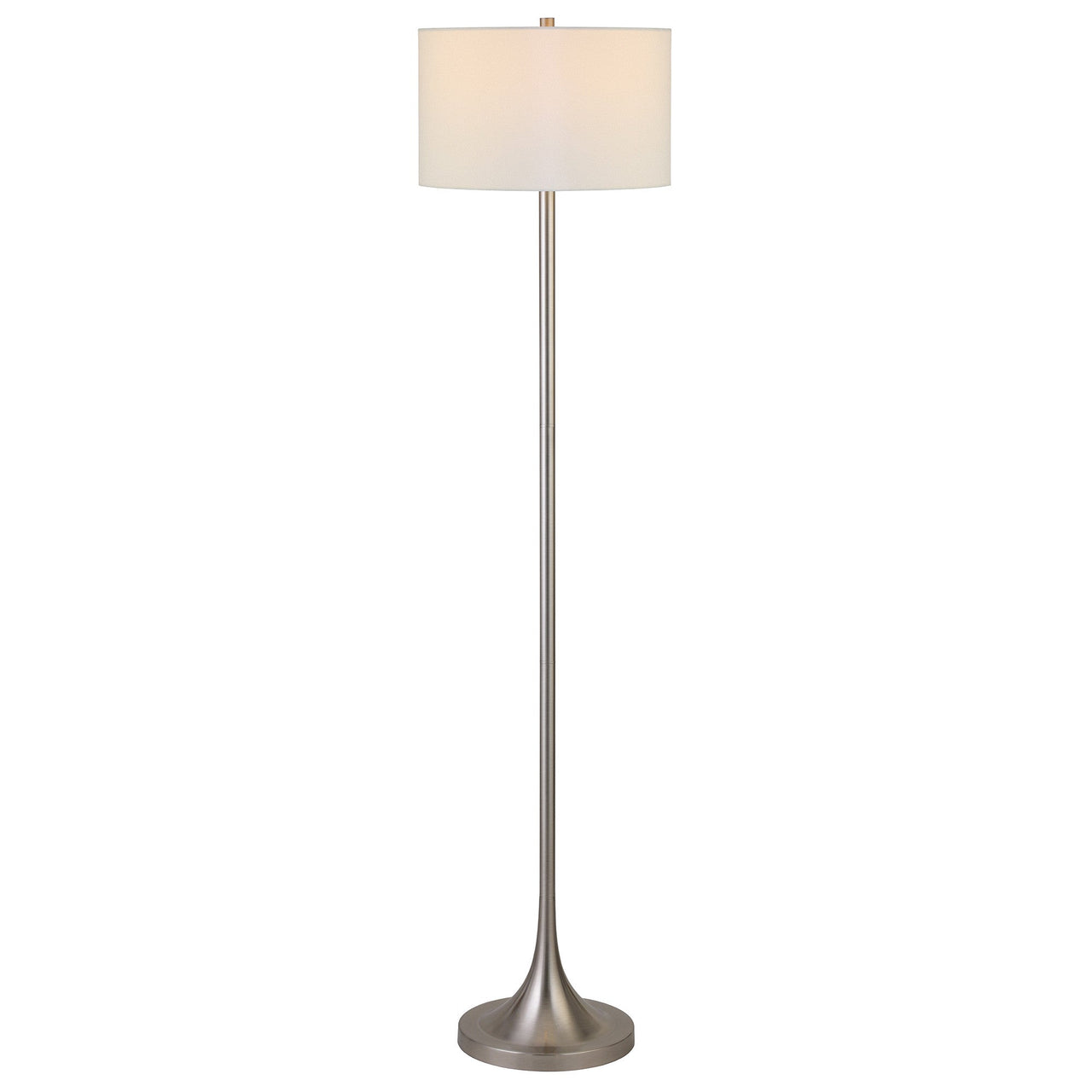 Nickel Floor Lamp With White Fabric Drum Shade