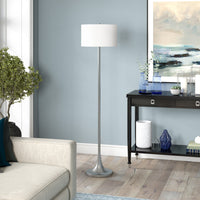 Thumbnail for Nickel Floor Lamp With White Fabric Drum Shade