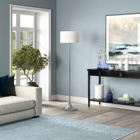 Thumbnail for Nickel Floor Lamp With White Fabric Drum Shade