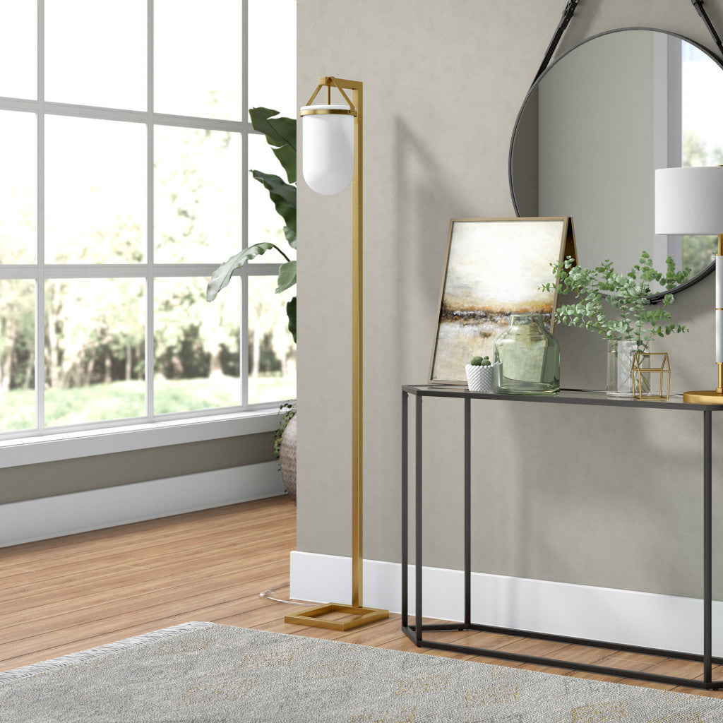 Brass Arched Floor Lamp with Frosted Glass Dome