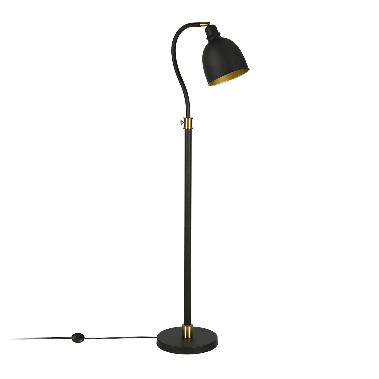 Black Adjustable Arched Floor Lamp With Black Dome Shade