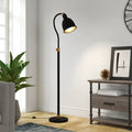 Black Adjustable Arched Floor Lamp With Black Dome Shade