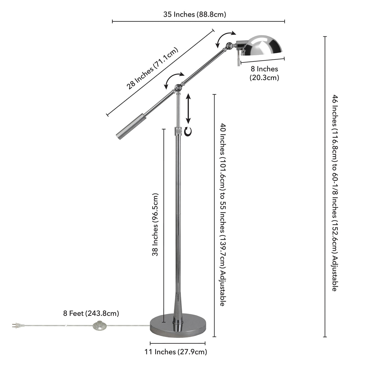 Adjustable Swing Arm Lamp With Nickel Cone