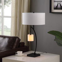 Thumbnail for Black Metal Two Light Arched Table Lamp With White Drum Shade