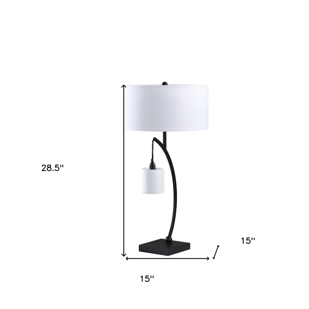 Black Metal Two Light Arched Table Lamp With White Drum Shade
