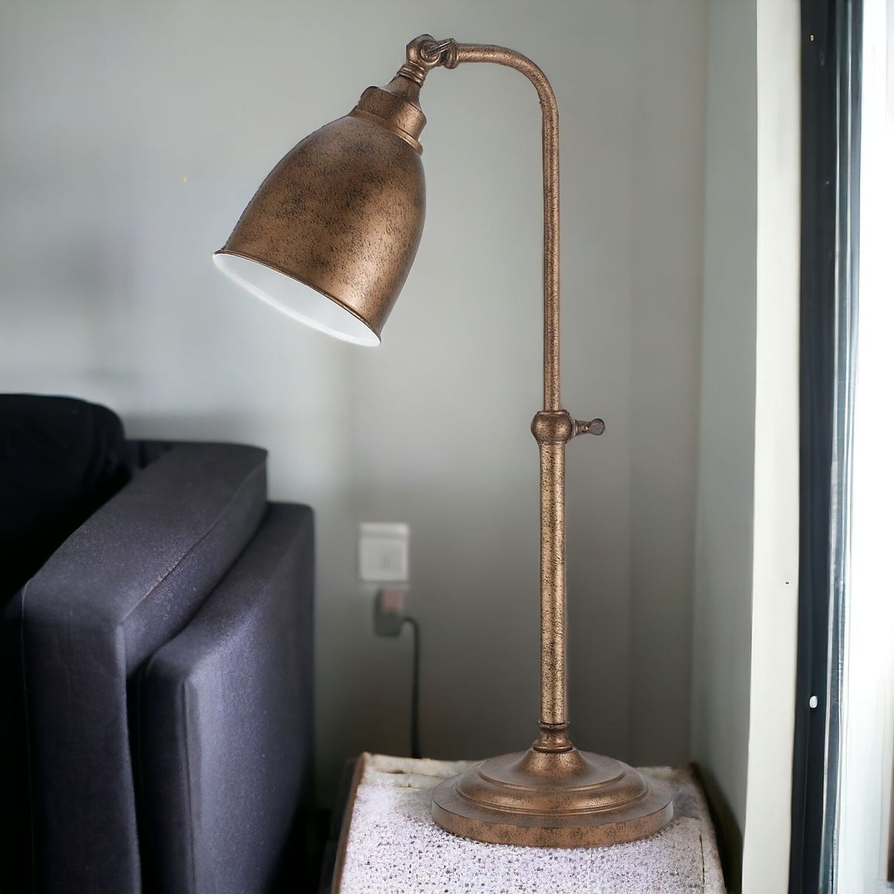 Bronze Metal Adjustable Lantern Table Lamp With Bronze Dome Shade