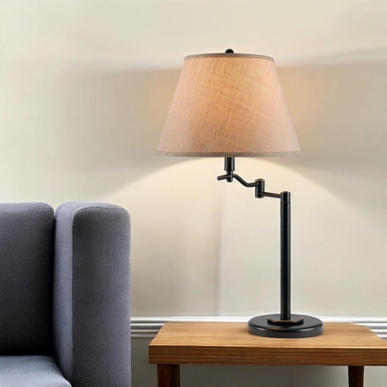 Metal Swing Arm Lamp With Off White Empire Shade