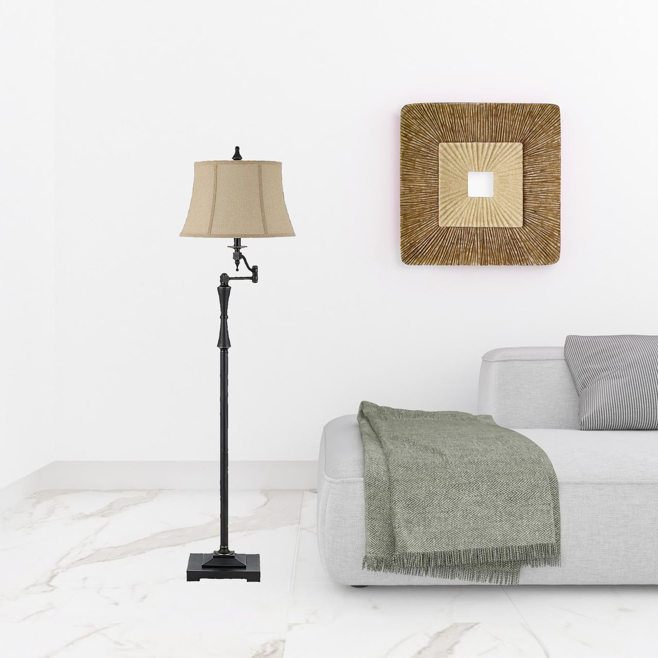 Swing Arm Floor Lamp With Brown Square Shade