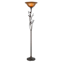 Thumbnail for Amber Torchiere Floor Lamp With Brown Glass Dome Shade