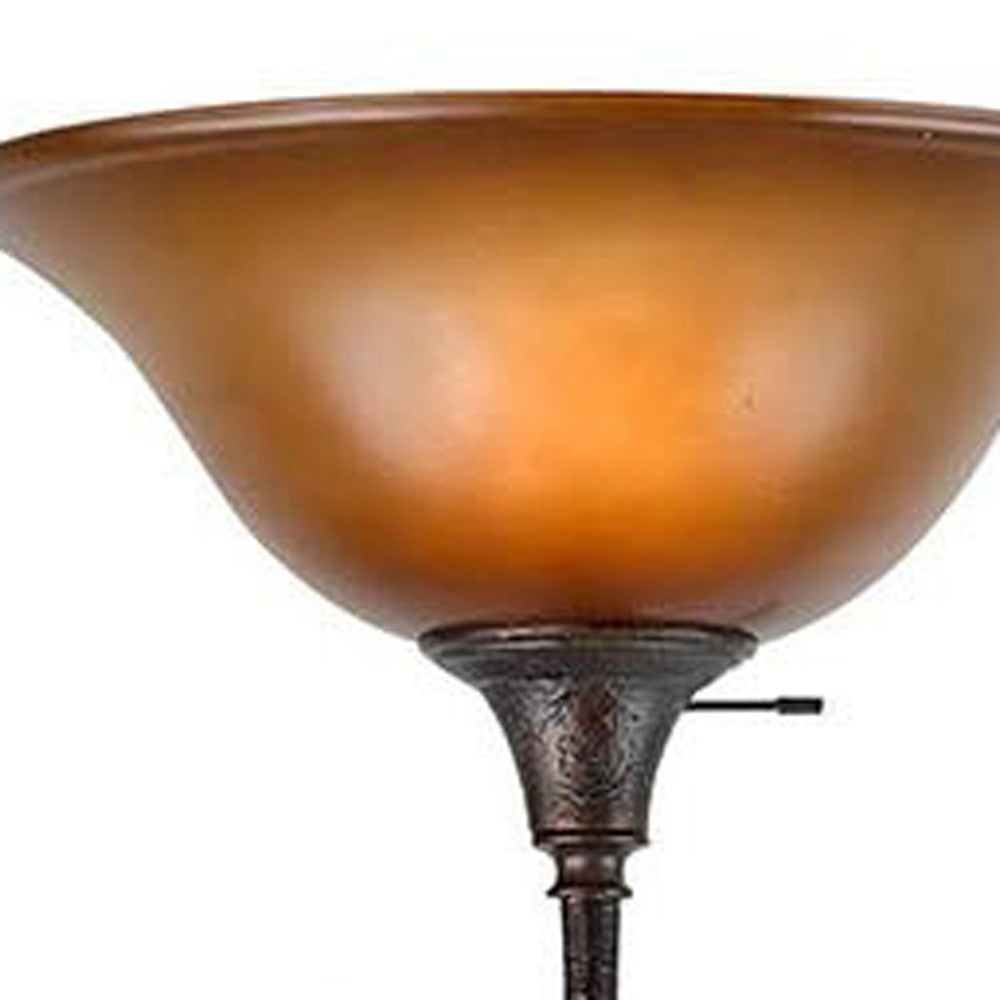 Amber Torchiere Floor Lamp With Brown Glass Dome Shade