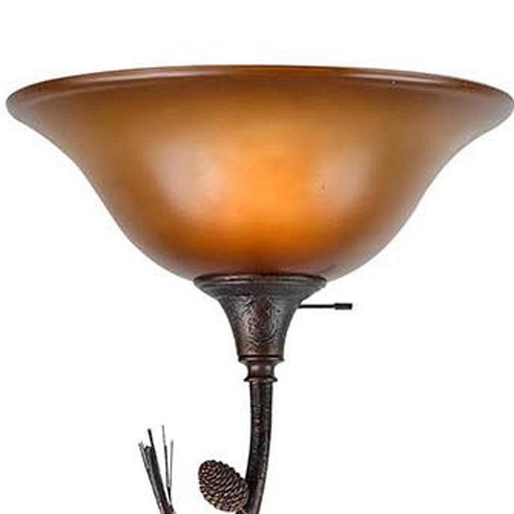 Amber Torchiere Floor Lamp With Brown Glass Dome Shade
