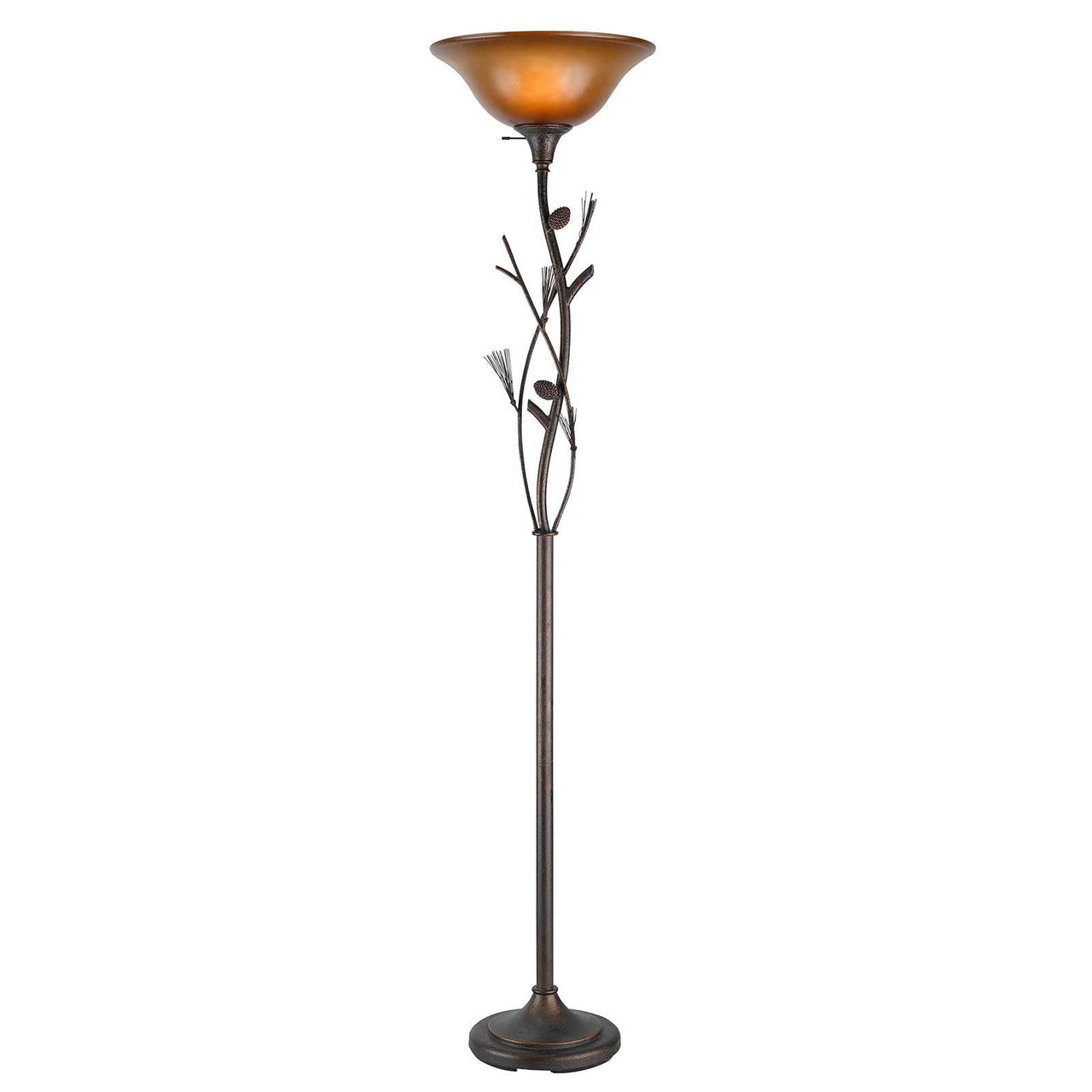 Amber Torchiere Floor Lamp With Brown Glass Dome Shade
