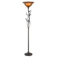 Thumbnail for Amber Torchiere Floor Lamp With Brown Glass Dome Shade