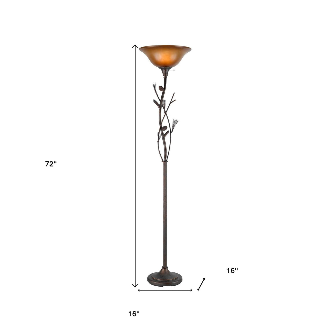 Amber Torchiere Floor Lamp With Brown Glass Dome Shade