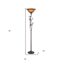 Thumbnail for Amber Torchiere Floor Lamp With Brown Glass Dome Shade