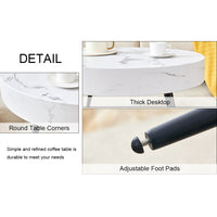 Thumbnail for White Marble-Patterned MDF Round Coffee Table With Black Metal Legs