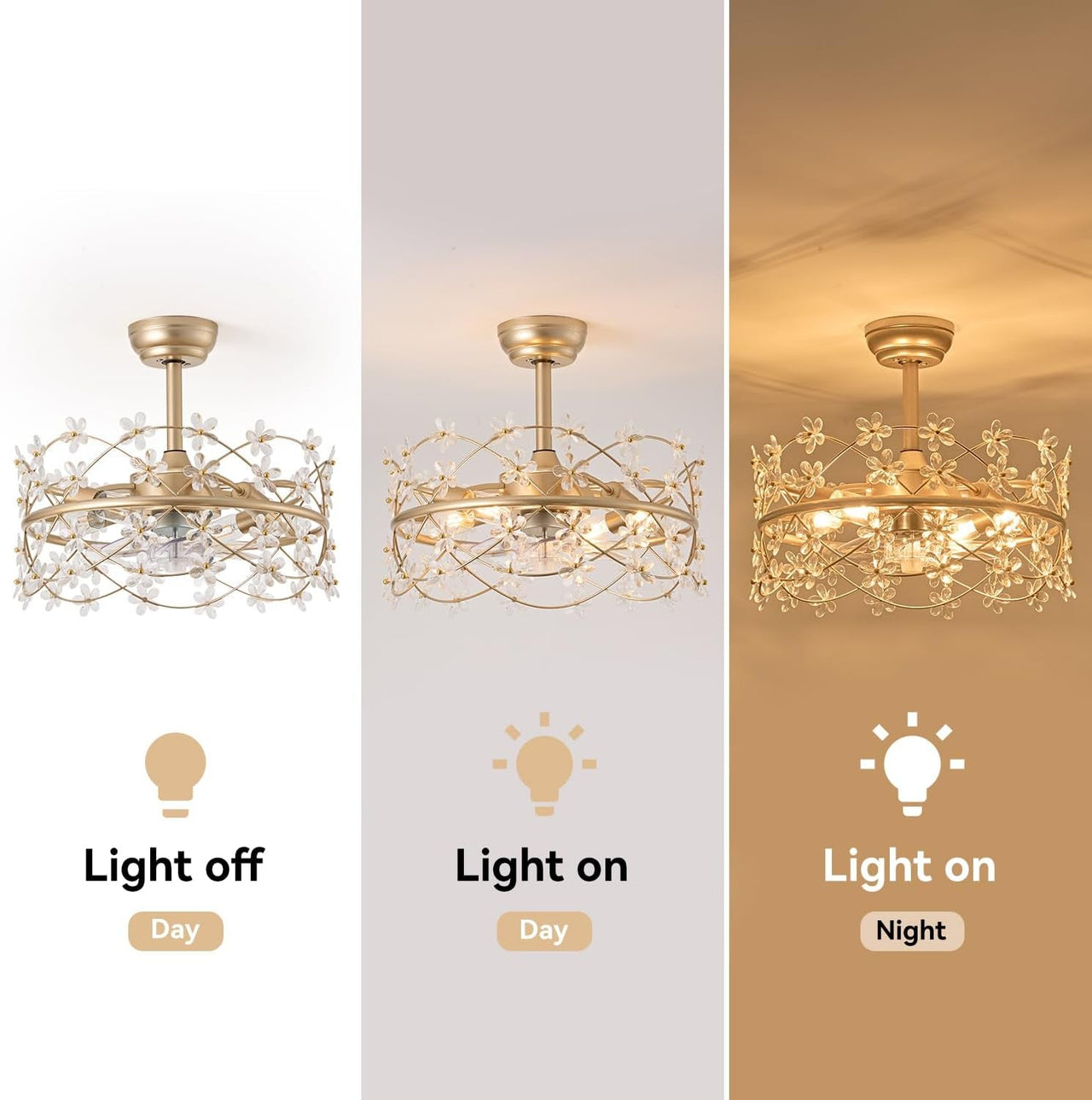 Gold Caged Ceiling Fan with Light