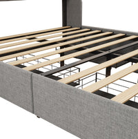 Thumbnail for Queen Size Bed Frame With LED, 4 Under-bed Portable Storage Drawers & Wings Headboard Design