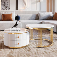 Thumbnail for Modern 2-piece White Circular Nested Coffee Table With Drawers
