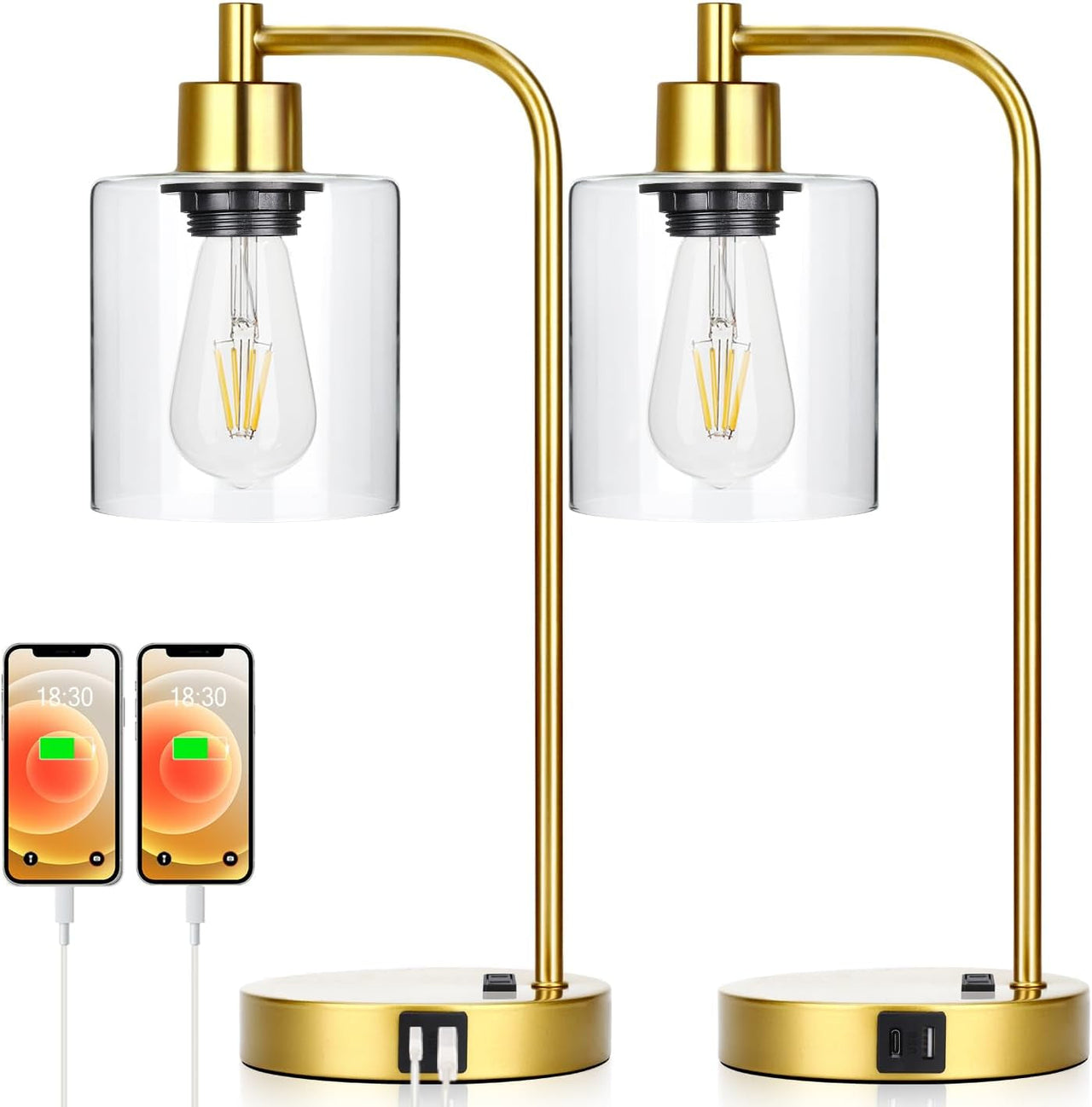 Industrial Touch Control Table Lamps Set of 2