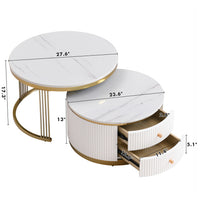 Thumbnail for Modern 2-piece White Circular Nested Coffee Table With Drawers