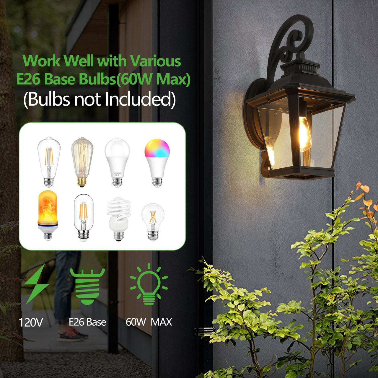 Black Waterproof Outdoor Wall Lanterns 2-Pack
