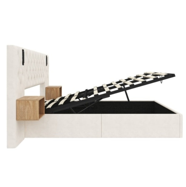 King Upholstered Velvet Hydraulic Storage Bed With Reading Light