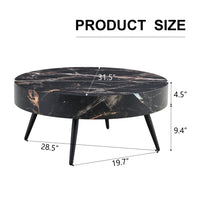 Thumbnail for Black Marble-Patterned MDF Round Coffee Table With Black Metal Legs