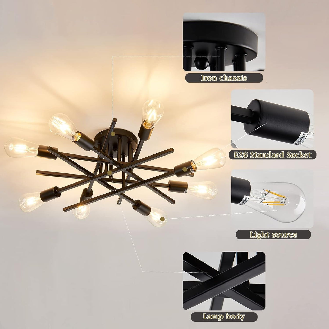 8-Lights Semi Flush Mount Ceiling Light Fixture