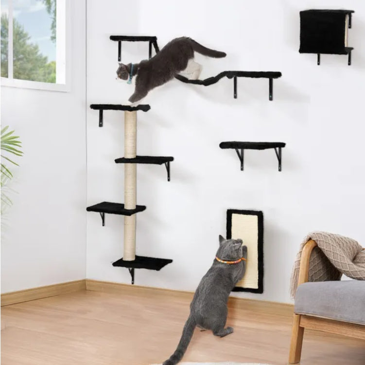 5 Pcs Wall Mounted Cat Climber Set With Scratching Posts