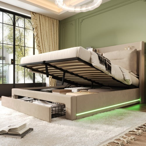 Upholstered King Size Hydraulic Bed