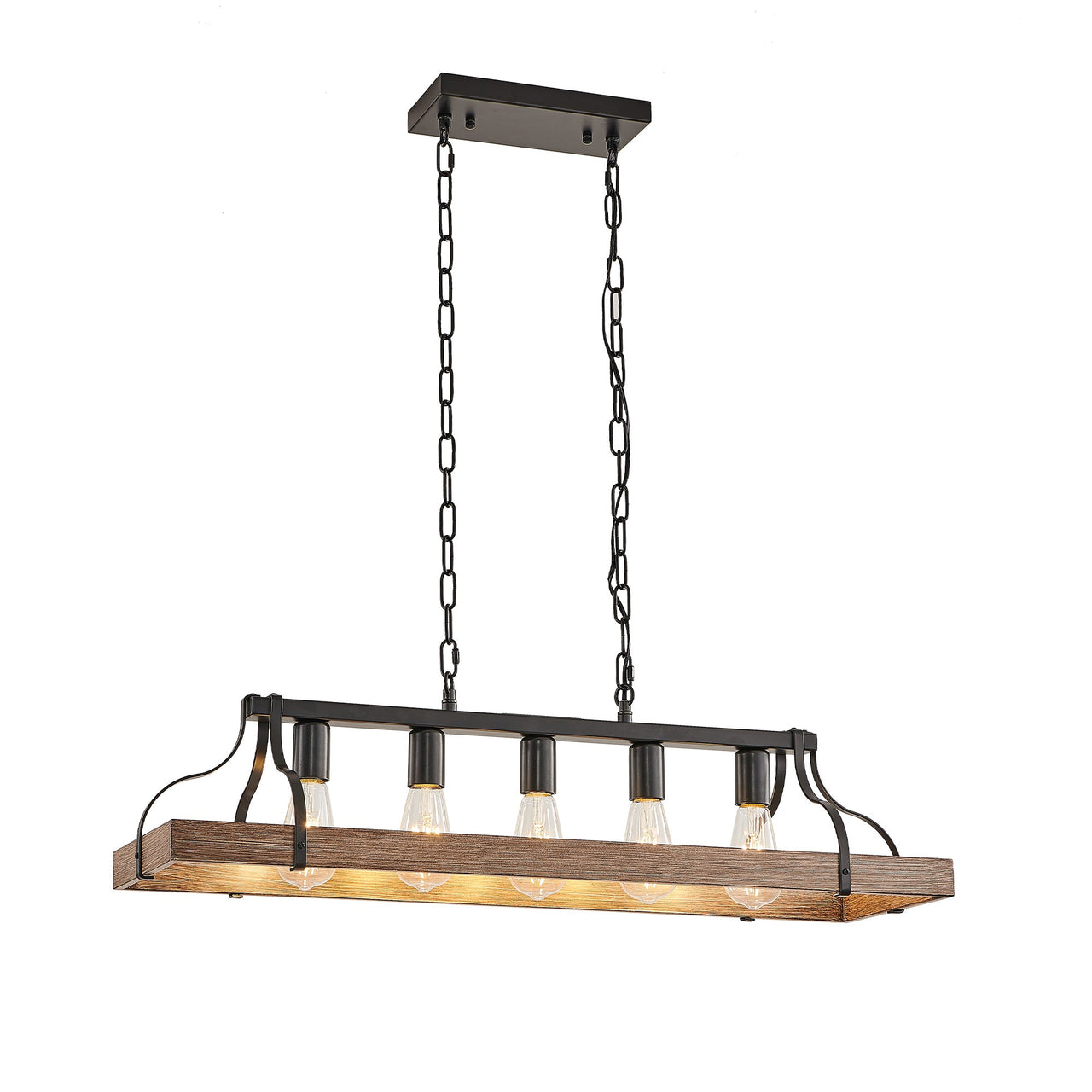 Black and Faux Wood Grain Pendant Light