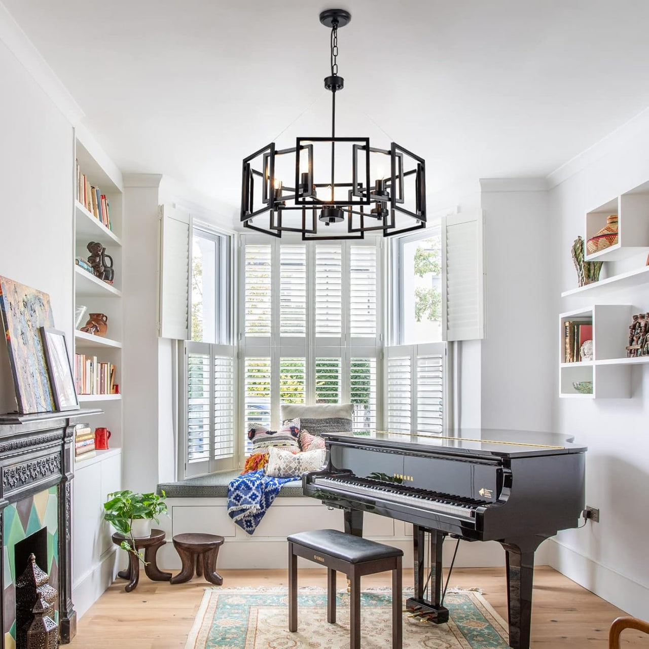Geometric Industrial Style Chandelier With Matt Black Shade