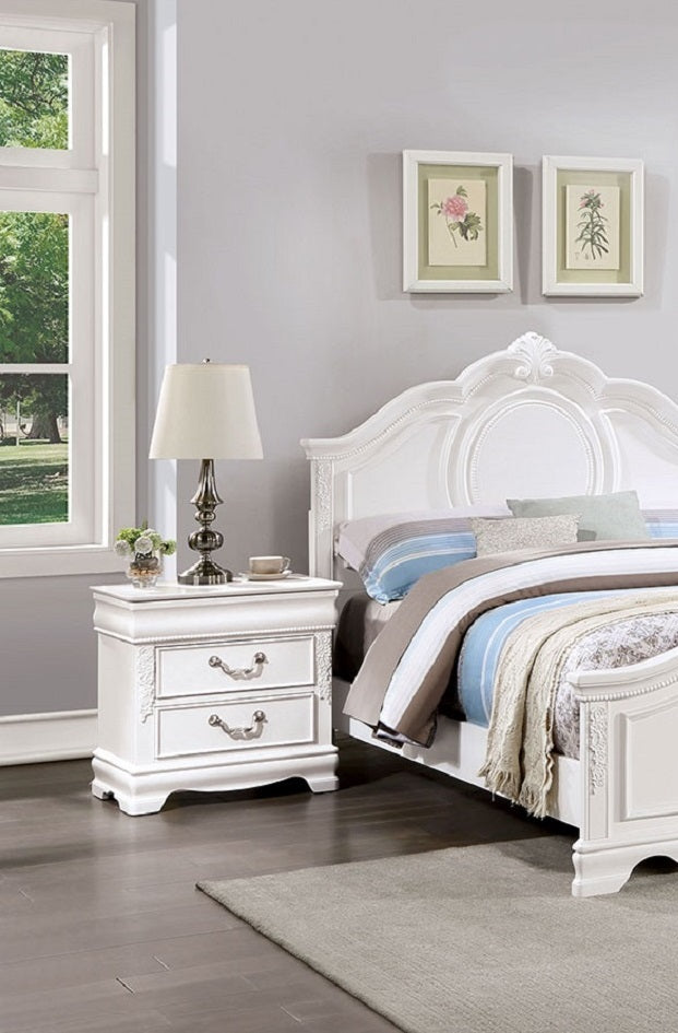 Classic White Color 1pc Nightstand, 2-Drawers