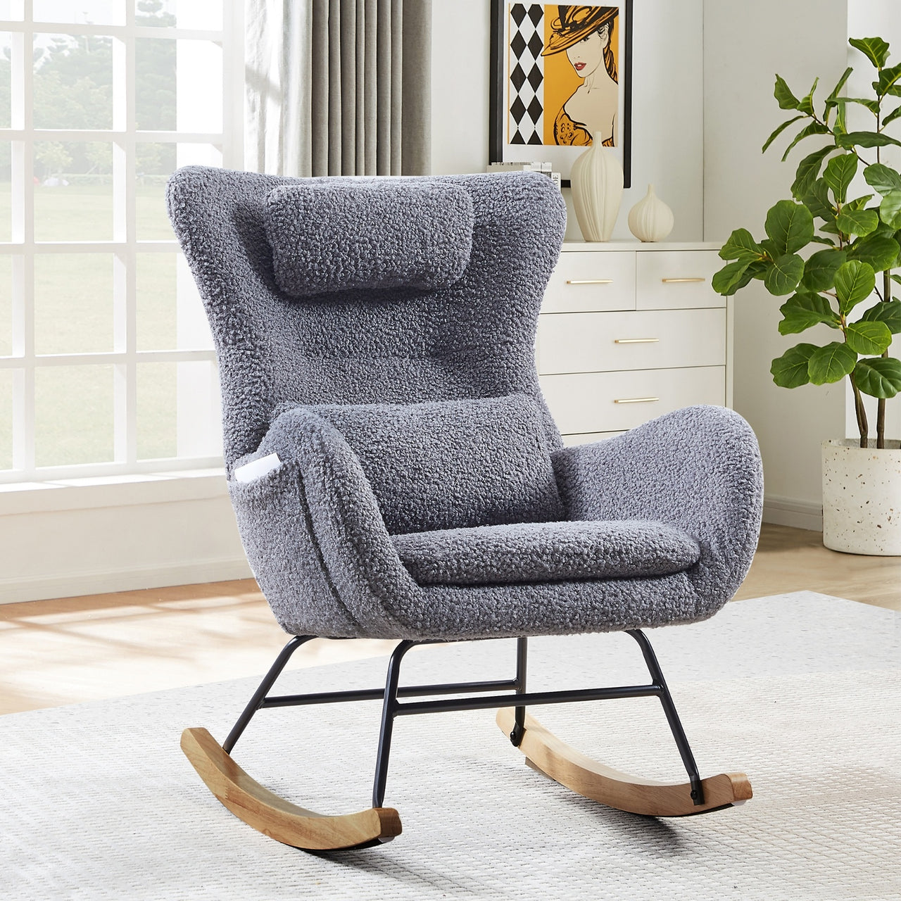 Modern Rocking Chair With High Backrest