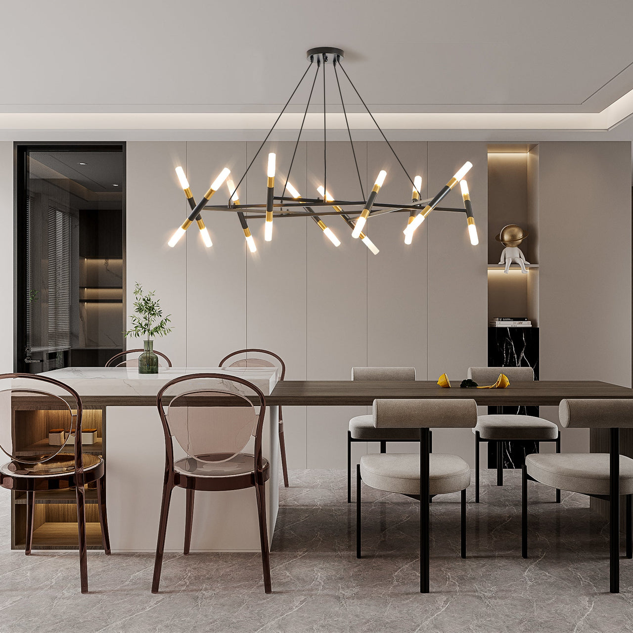 Black & Golden Modern Chandelier Light Fixture