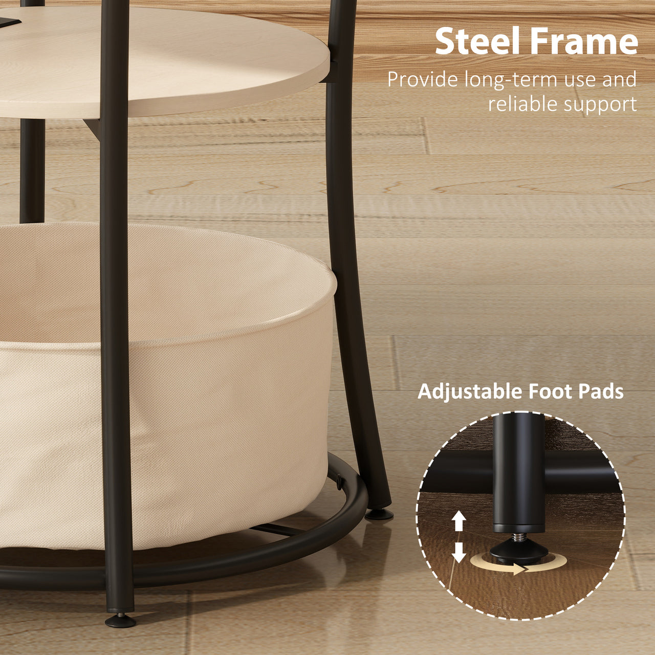 Round Side Table With Charging Station