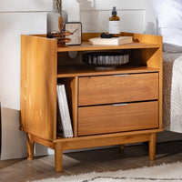 Thumbnail for Mid-Century Modern Solid Wood 2-Drawer Gallery Nightstand - Caramel